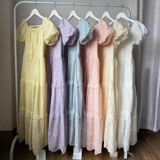 Eyelet Cotton Summer Dress with Smocked Back and Elastic Waist