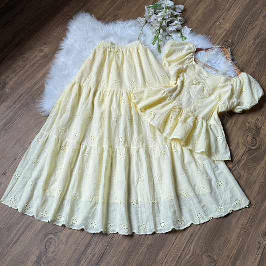 Eyelet Cotton Co-ord Set with Smocked Back and Elastic Waist