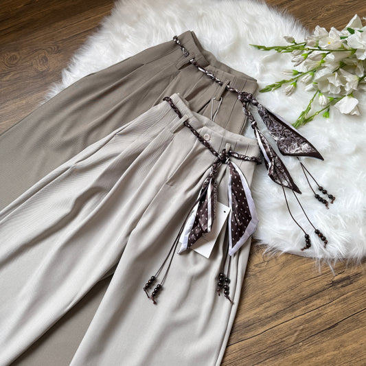 High Waist Double pleated Belted Pants