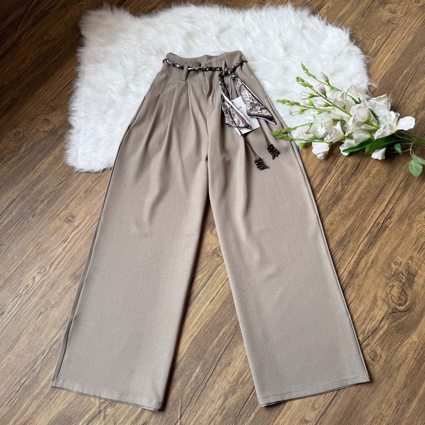 High Waist Double pleated Belted Pants