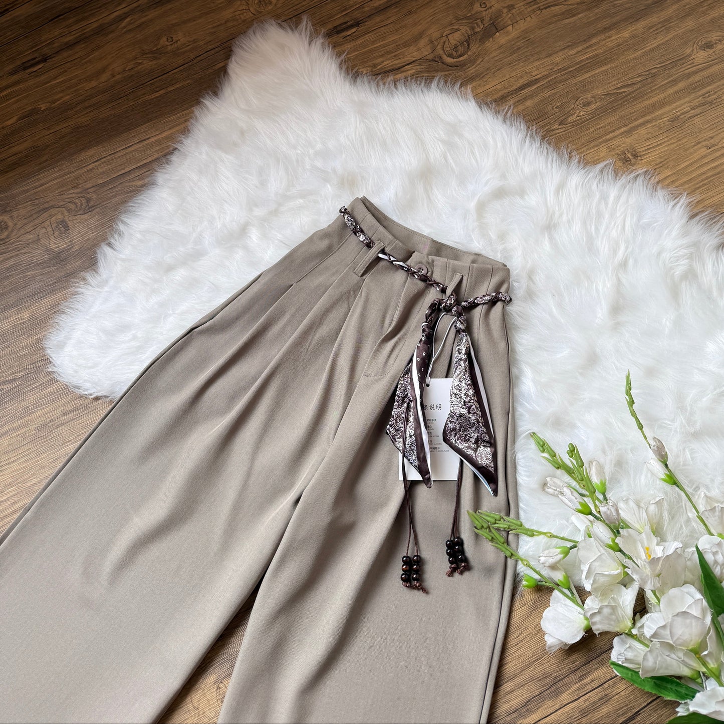 High Waist Double pleated Belted Pants