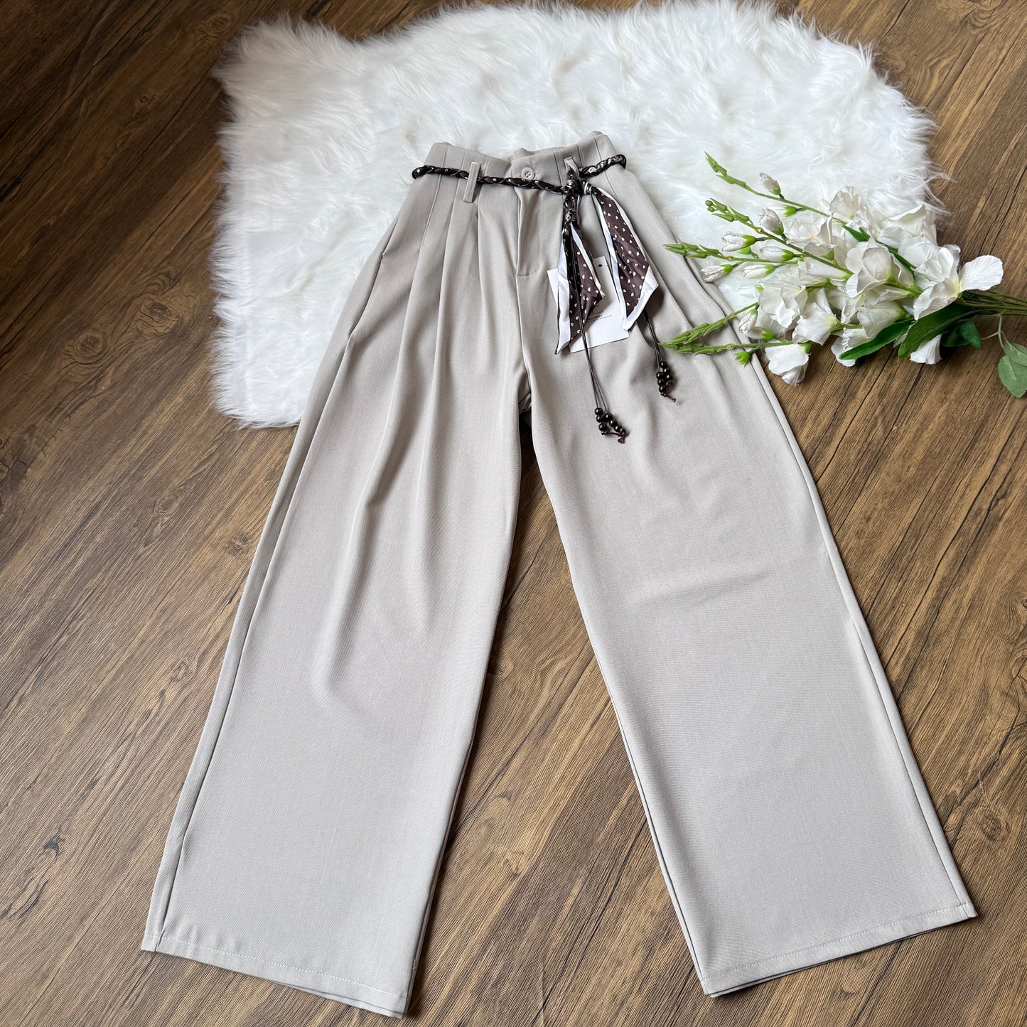 High Waist Double pleated Belted Pants