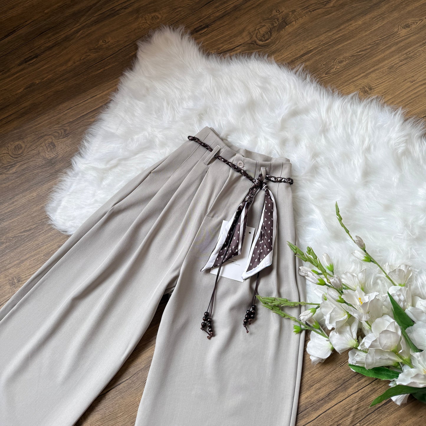 High Waist Double pleated Belted Pants
