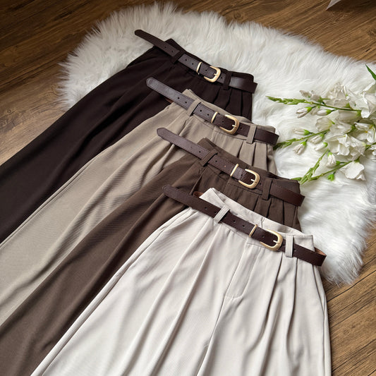 High Waist Double Pleated Belted Pants