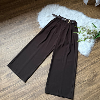 High Waist Double Pleated Belted Pants