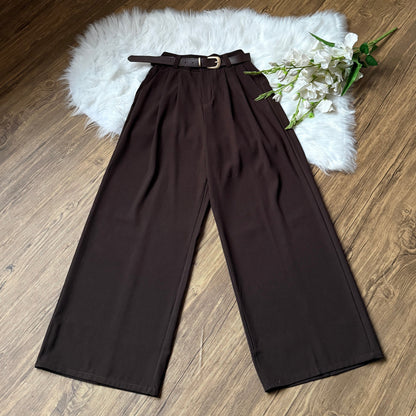 High Waist Double Pleated Belted Pants
