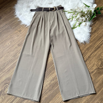 High Waist Double Pleated Belted Pants
