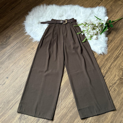 High Waist Double Pleated Belted Pants