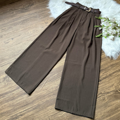 High Waist Double Pleated Belted Pants
