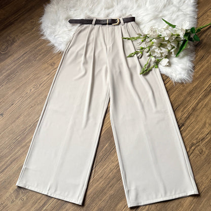 High Waist Double Pleated Belted Pants