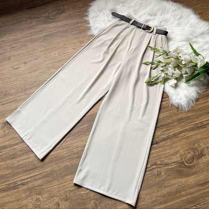 High Waist Double Pleated Belted Pants