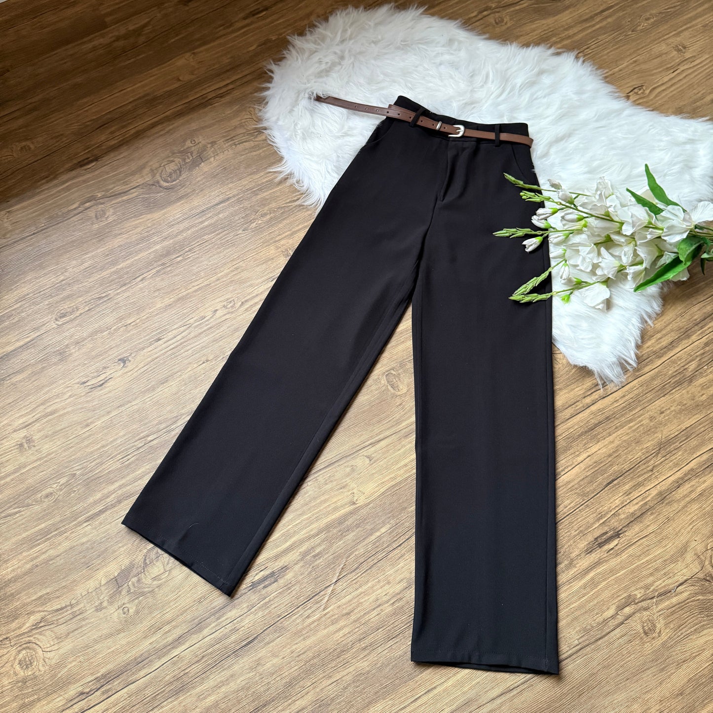 High Waist Belted Linen Pants