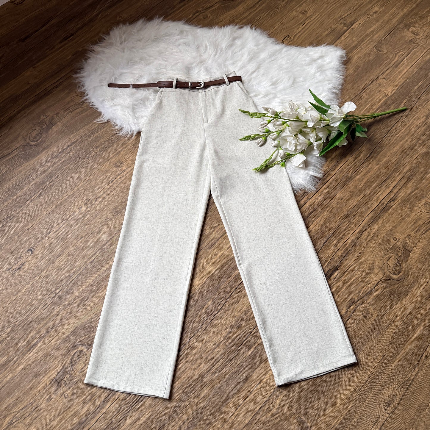 High Waist Belted Linen Pants