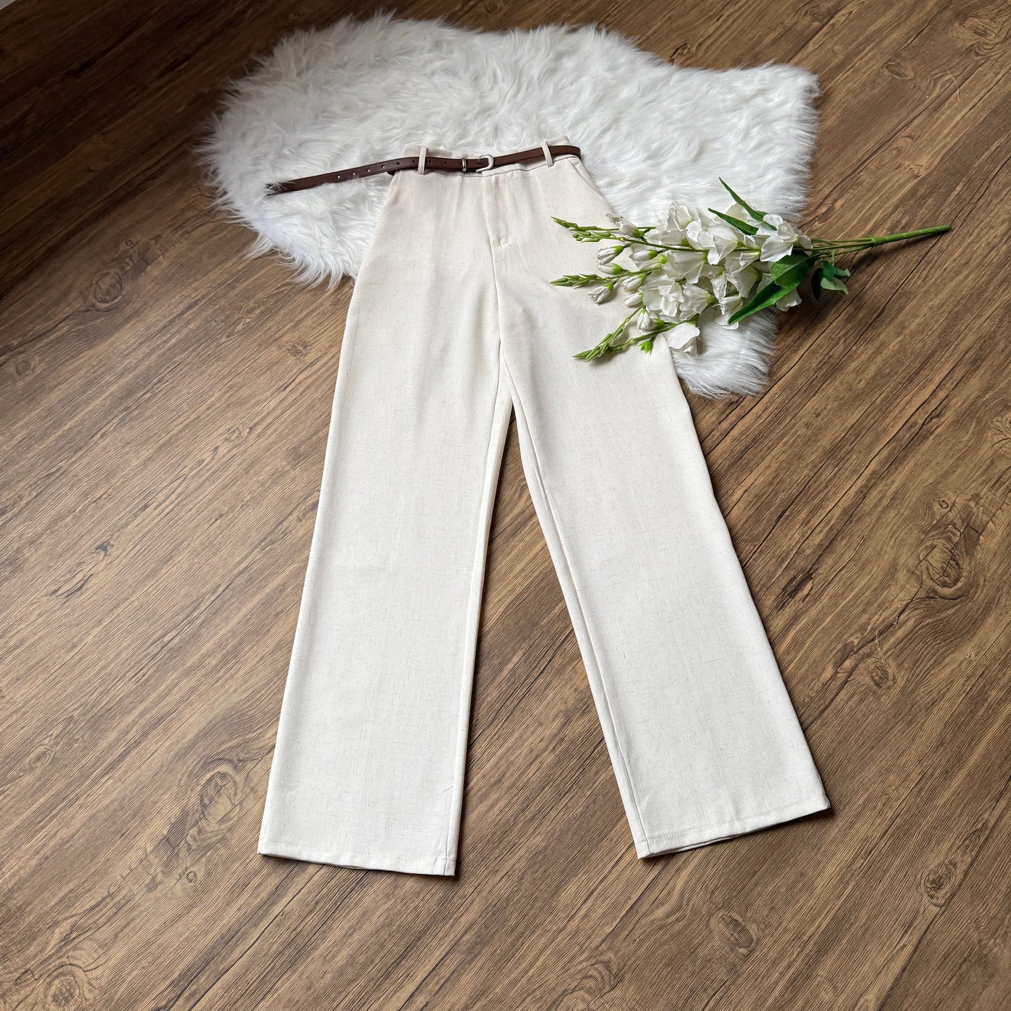 High Waist Belted Linen Pants
