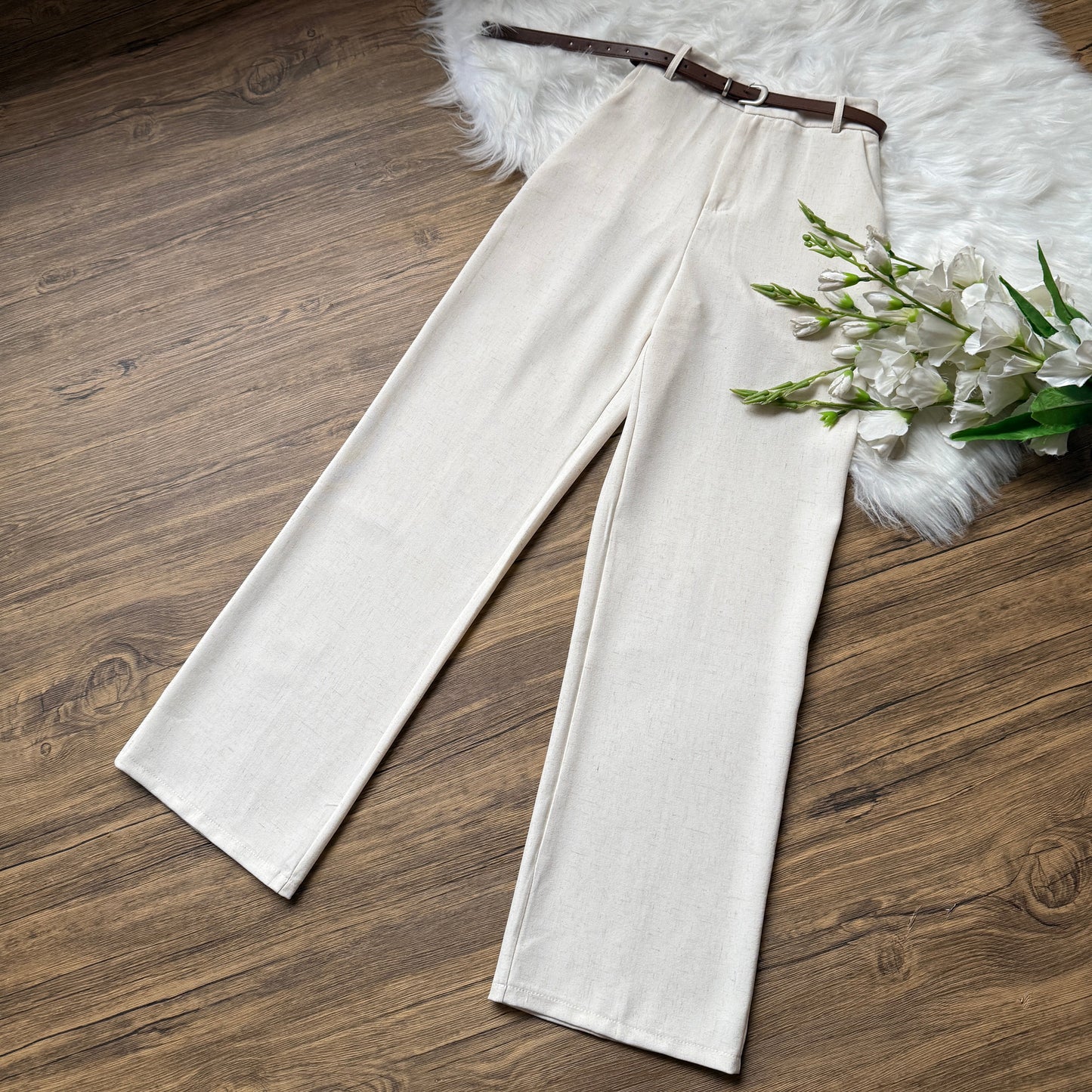 High Waist Belted Linen Pants