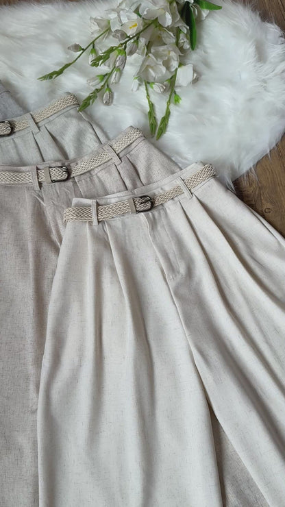 High waist Belted linen pants