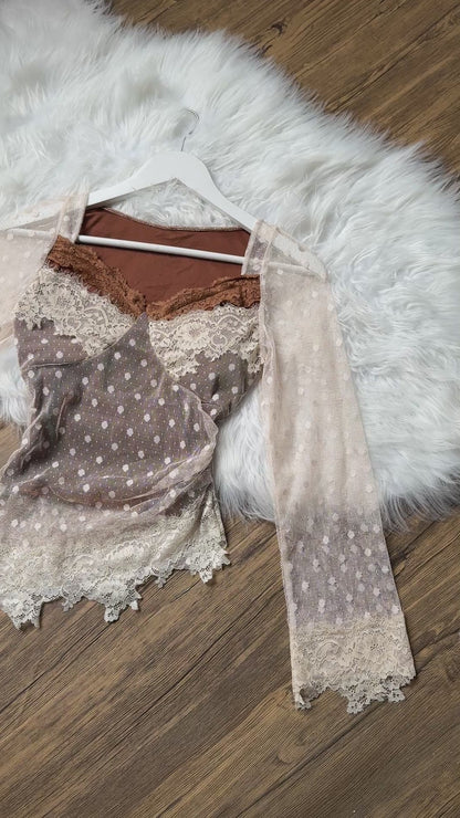 Gorgeous Lace Mesh Sweetheart Neck Top