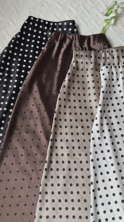 Gorgeous high waist polka dots satin skirts