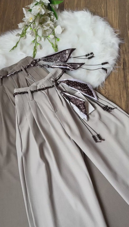 High Waist Double pleated Belted Pants