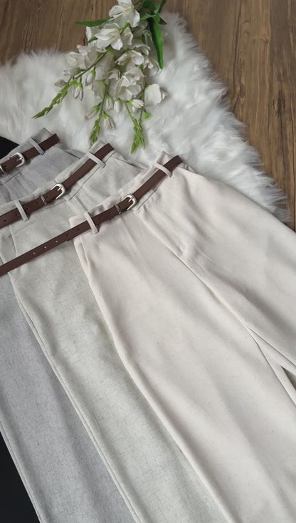 High Waist Belted Linen Pants
