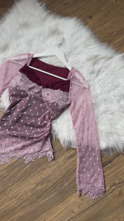 Gorgeous Lace Mesh Sweetheart Neck Top