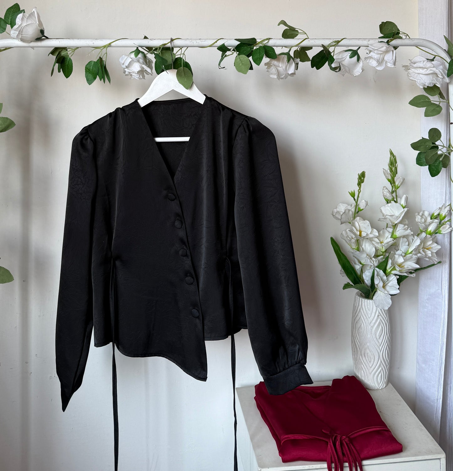 Drawstring satin tops