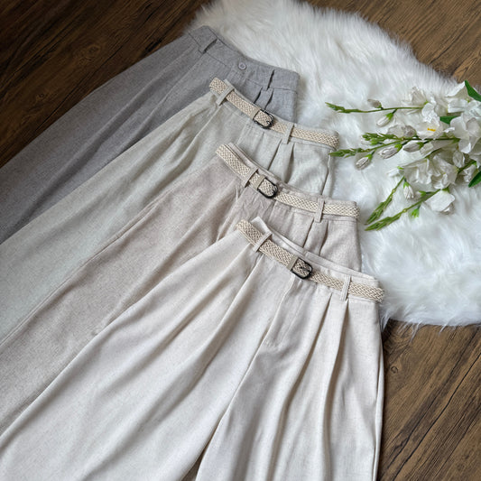 High waist Belted linen pants