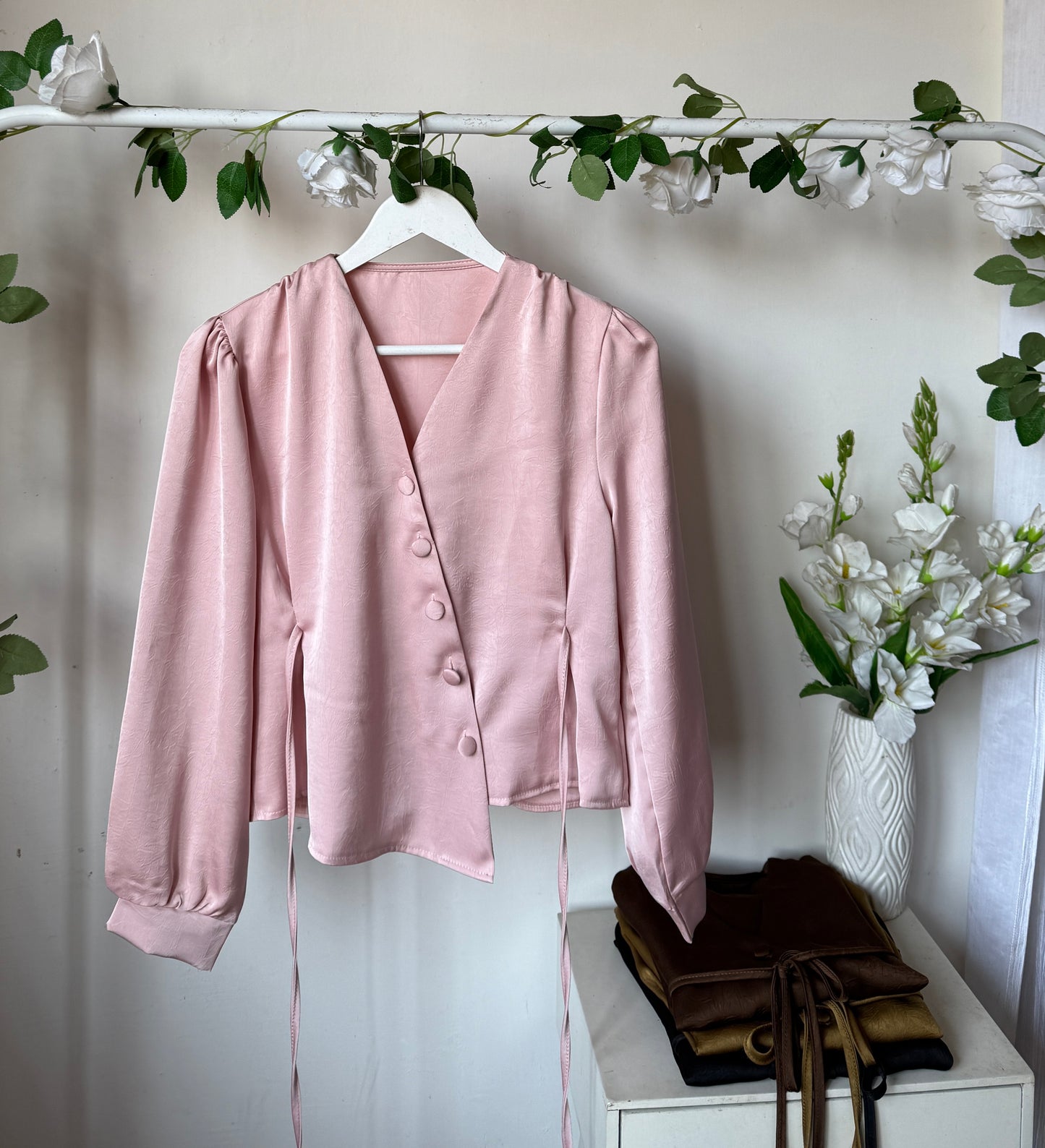 Drawstring satin tops