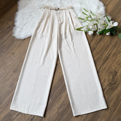 High waist Belted linen pants