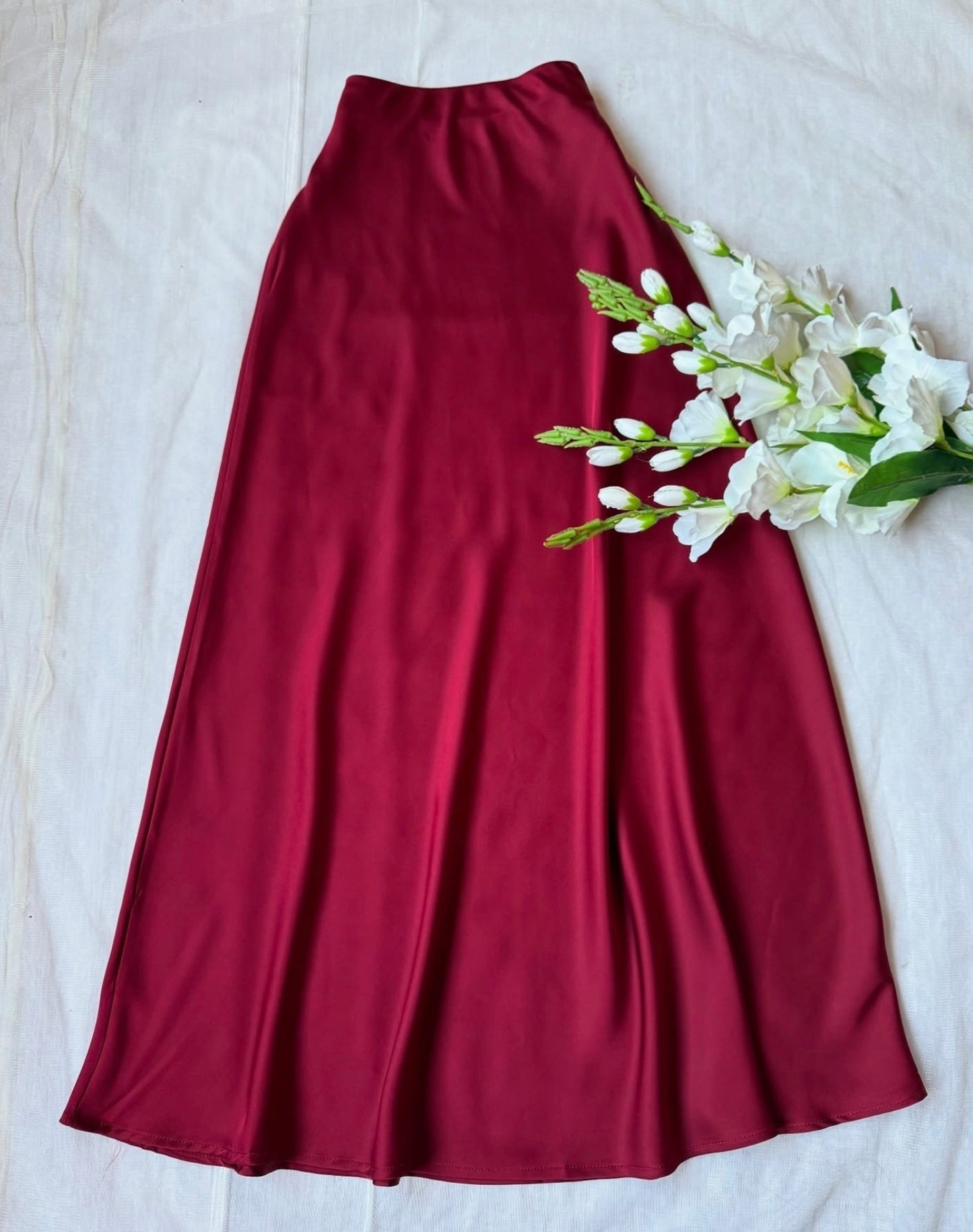 High Waist A-Line Satin Skirt