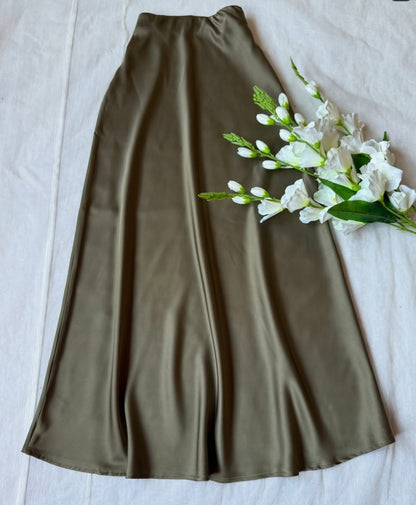 High Waist A-Line Satin Skirt