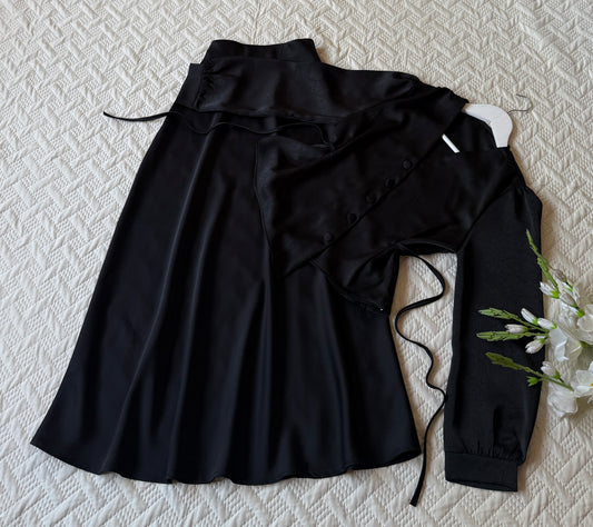 High Waist Satin Skirt & Drawstring Top Set