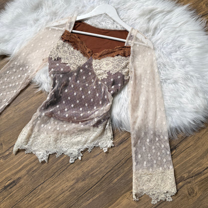Gorgeous Lace Mesh Sweetheart Neck Top