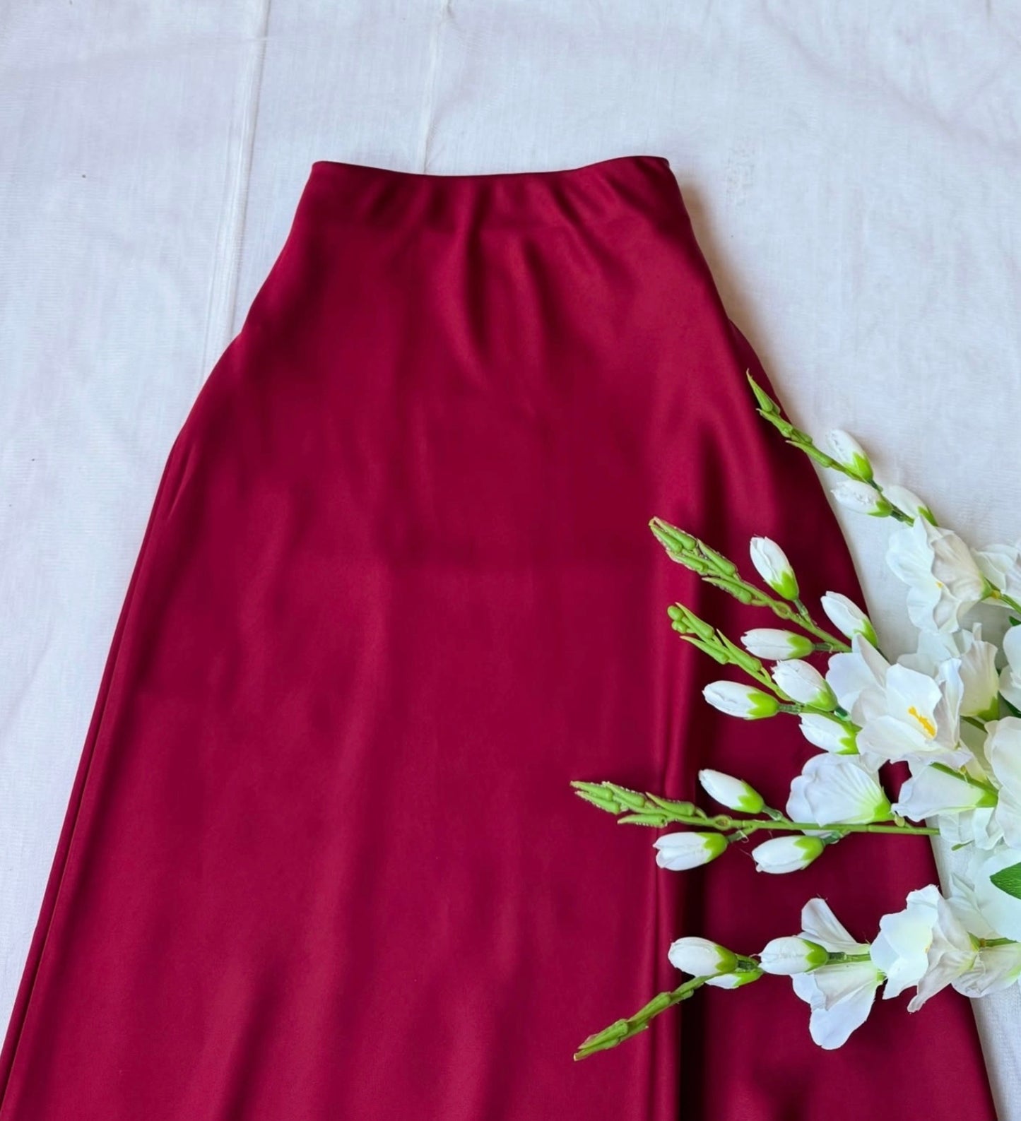 High Waist A-Line Satin Skirt