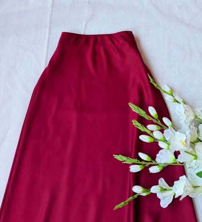 High Waist A-Line Satin Skirt