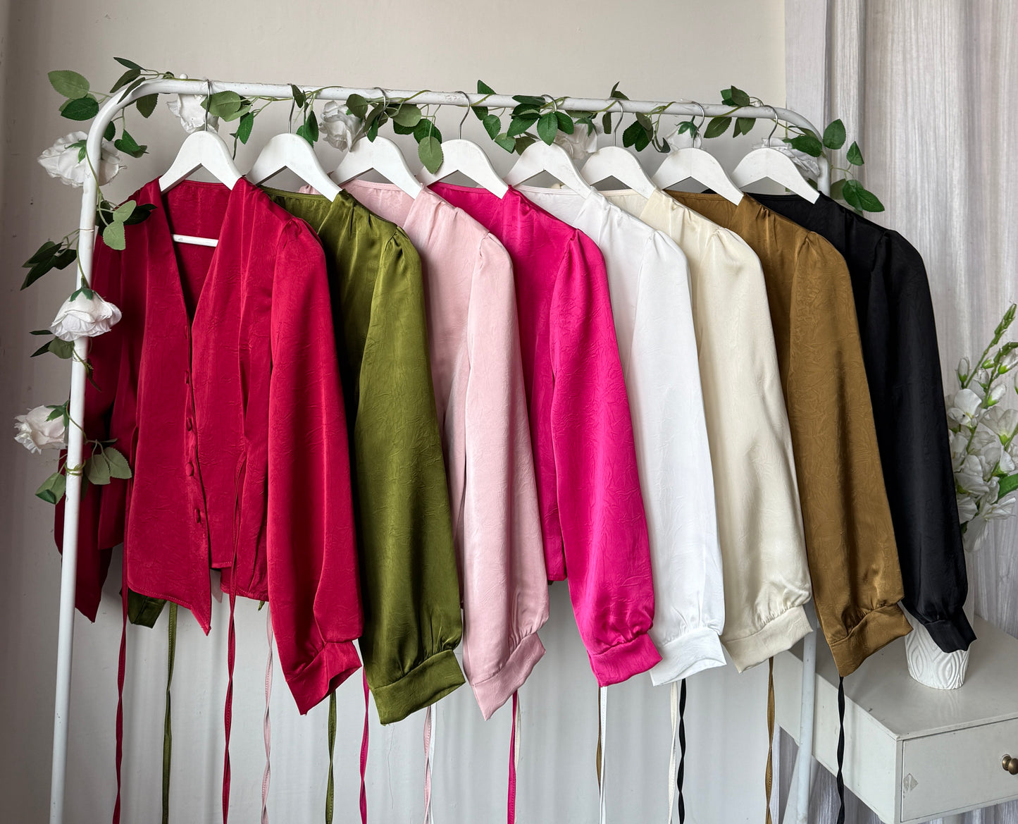 Drawstring satin tops