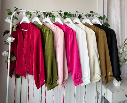 Drawstring satin tops