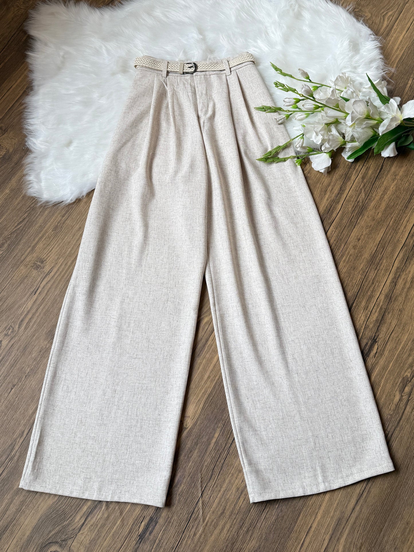 High waist Belted linen pants