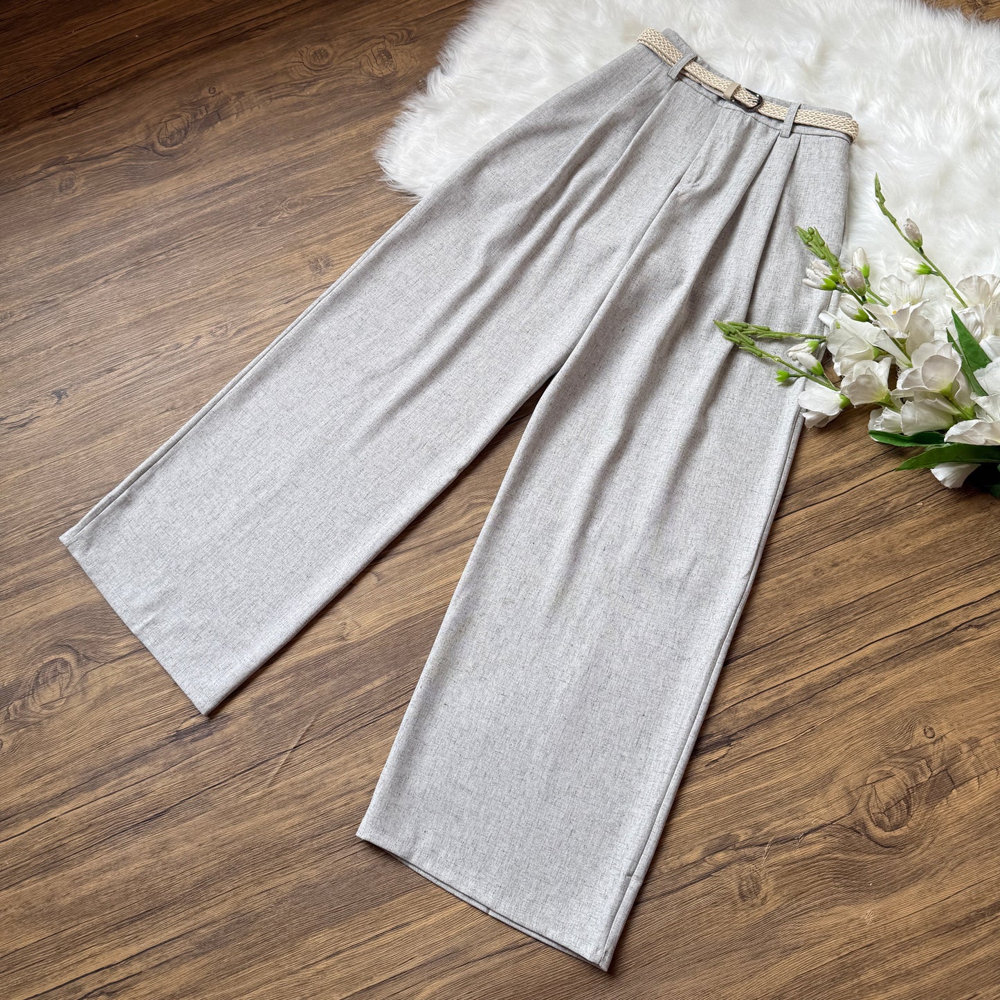 High waist Belted linen pants