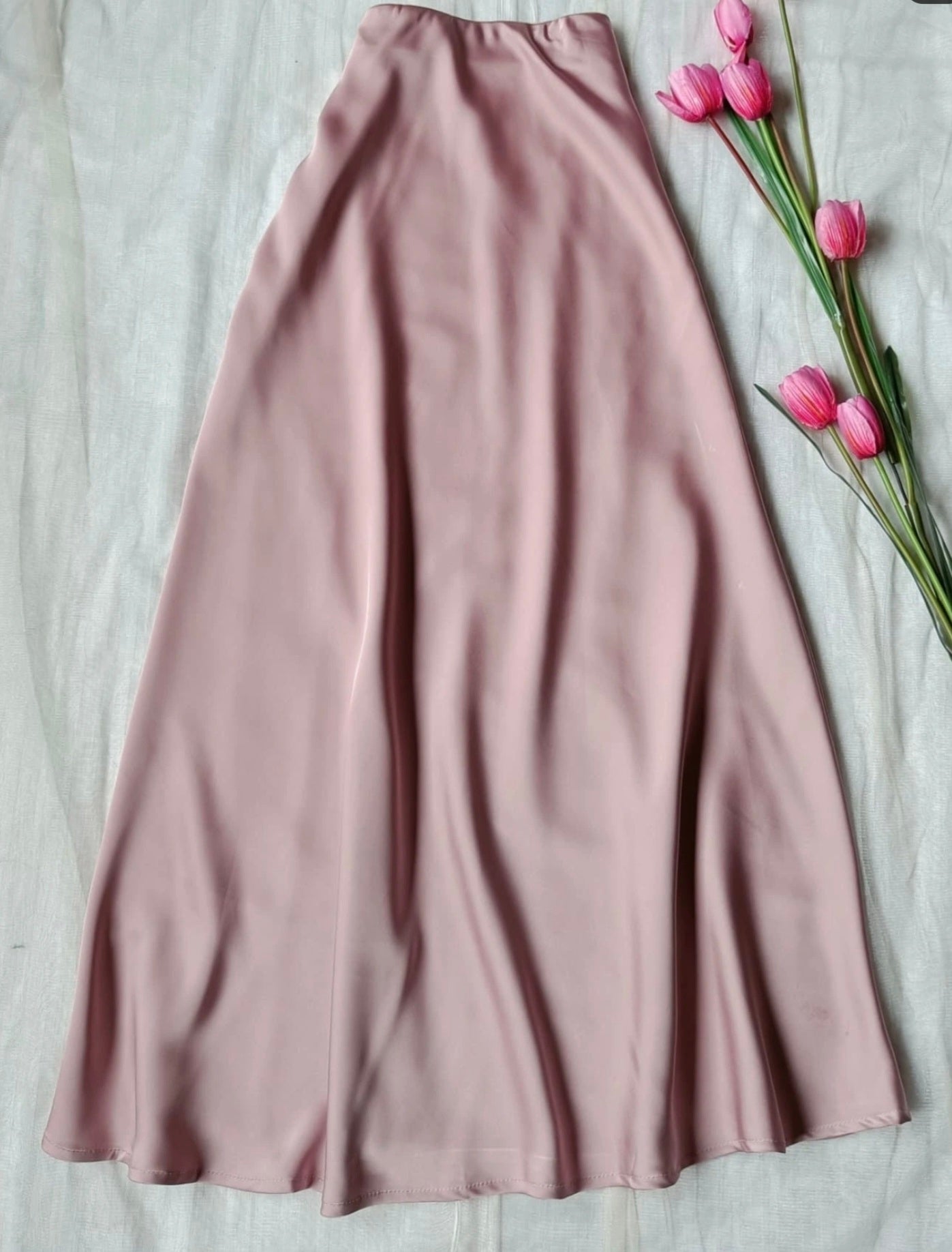 High-Waist A-Line Satin Skirt