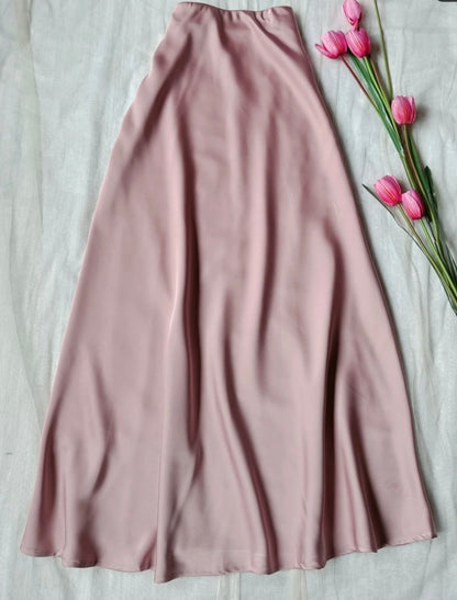 High-Waist A-Line Satin Skirt