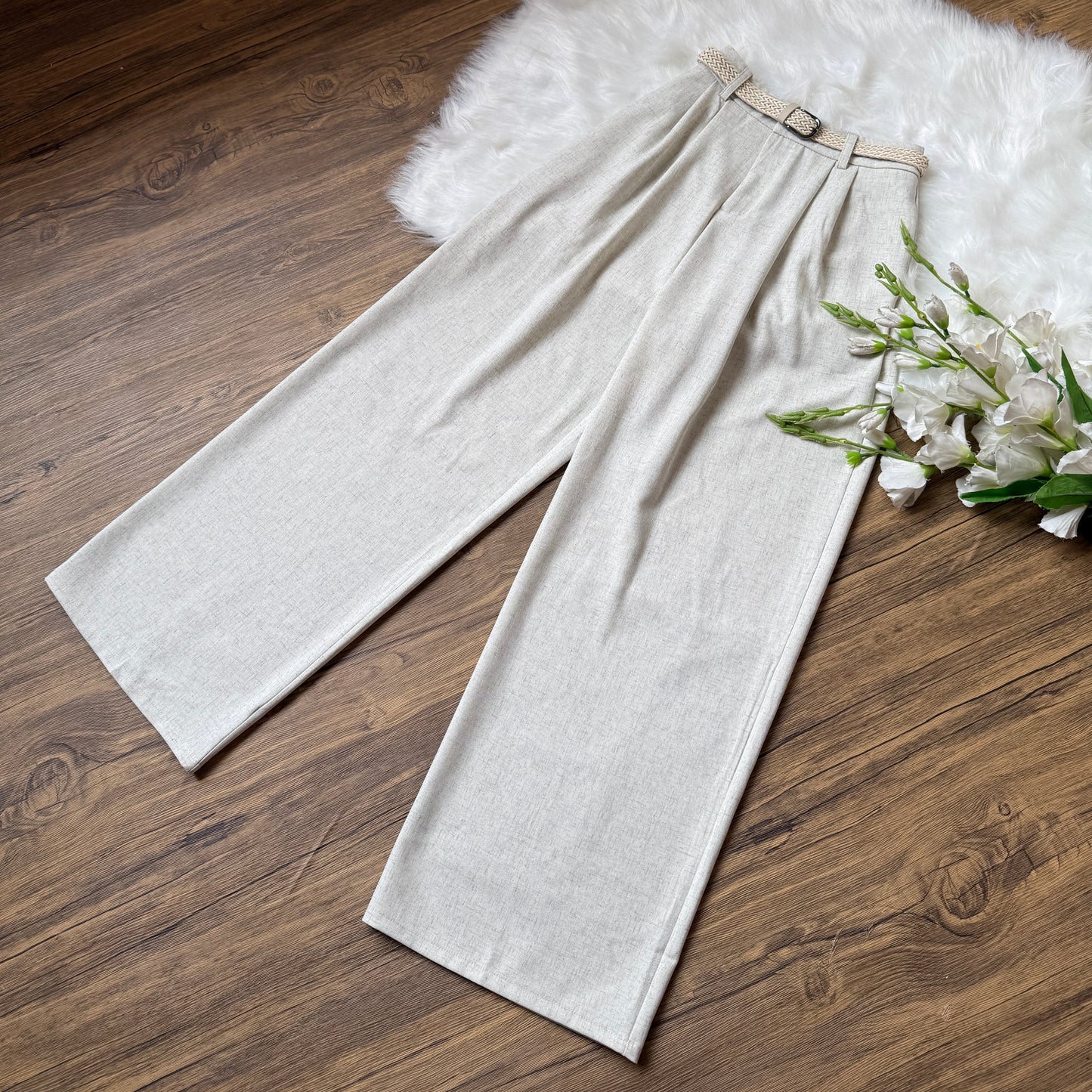 High waist Belted linen pants