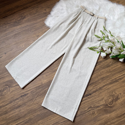 High waist Belted linen pants