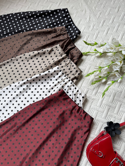 Gorgeous high waist polka dots satin skirts