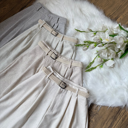 High waist Belted linen pants