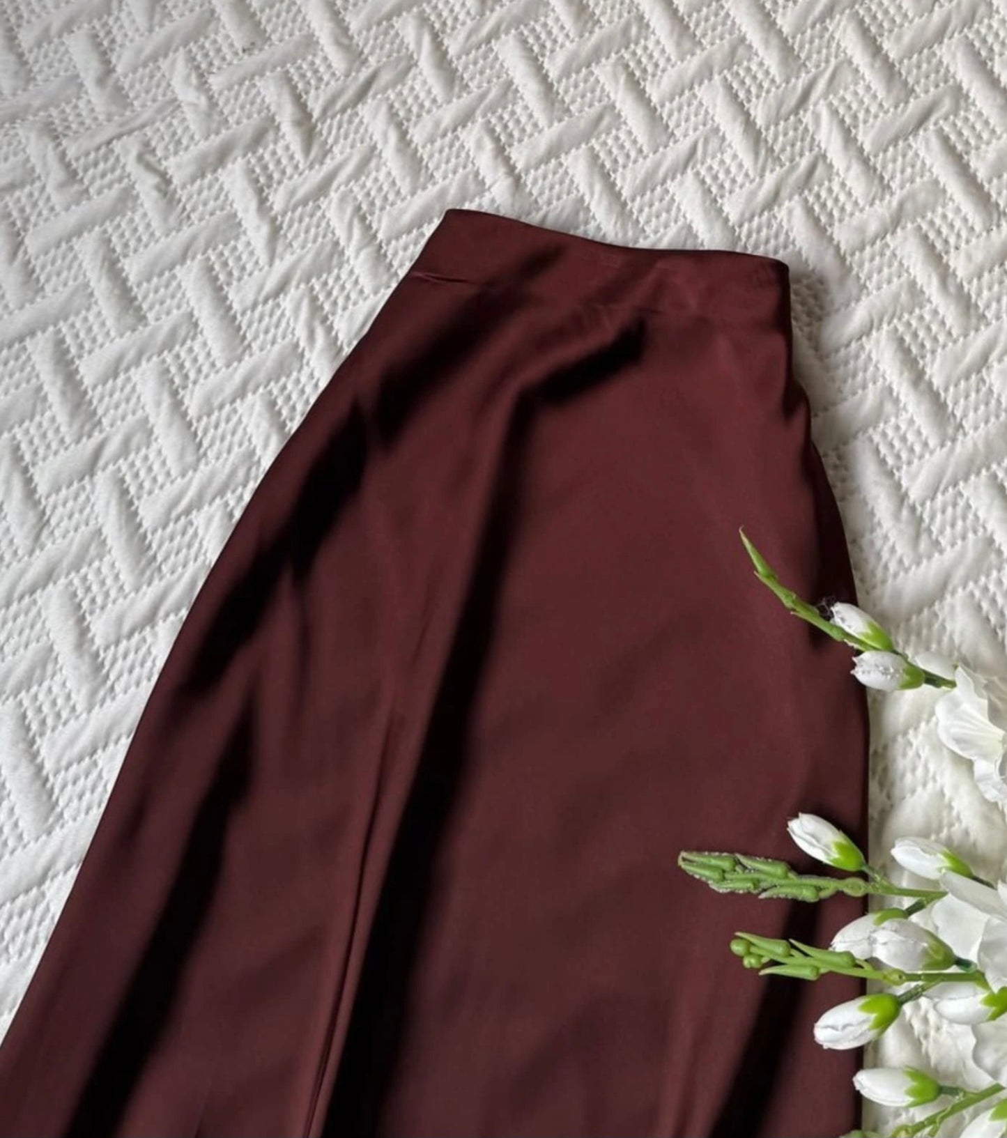 High Waist Satin A-Line Skirt