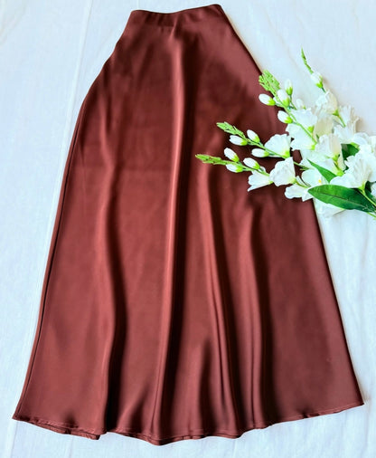 High Waist A-Line Satin Skirt