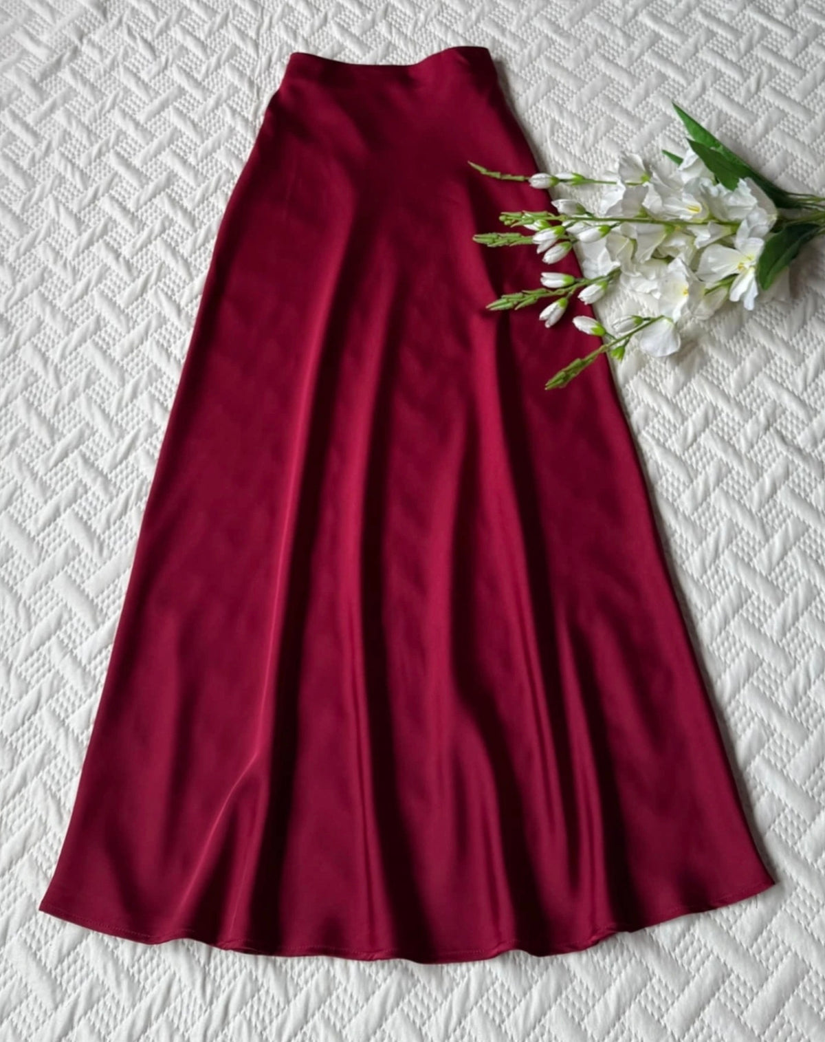 High-Waist A-Line Satin Skirt
