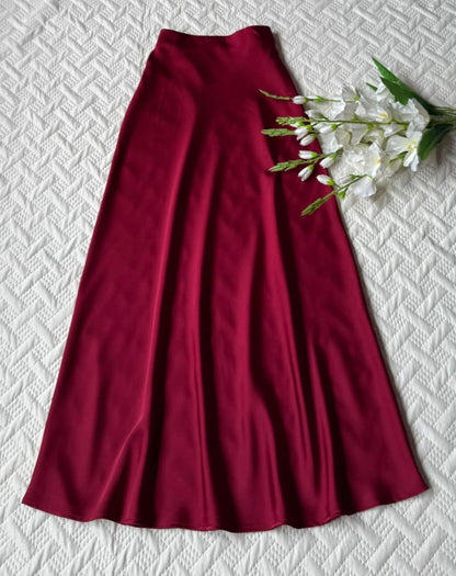 High-Waist A-Line Satin Skirt