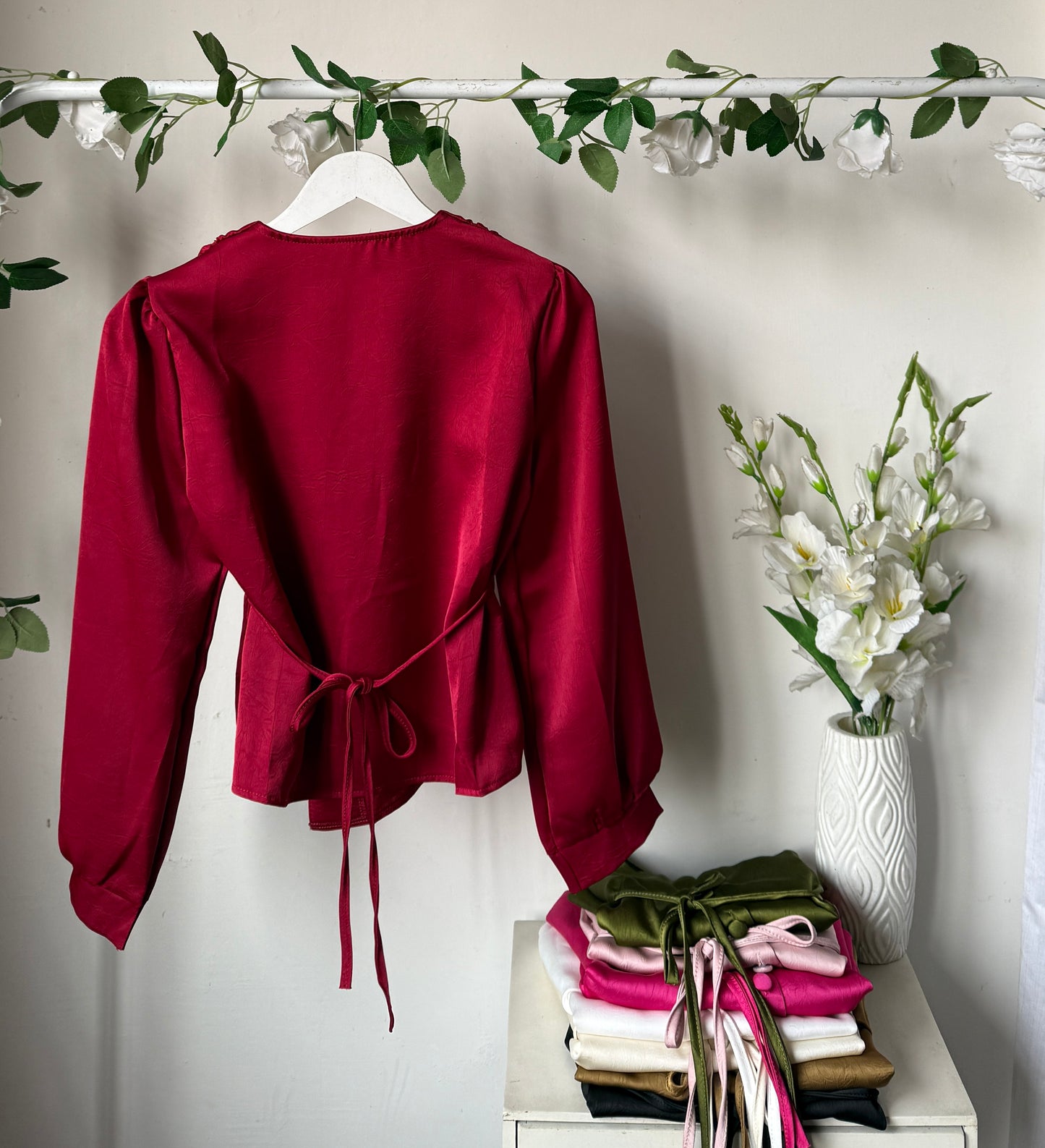 Drawstring satin tops